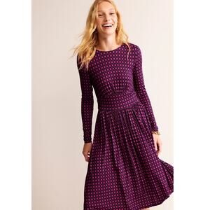 Boden Thea Purple Pink Geo Jersey Midi Dress US12 R FLAW